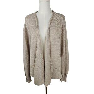 Eileen Fisher Open Front Cardigan XL Beige Knit Linen Cotton Lightweight Sweater